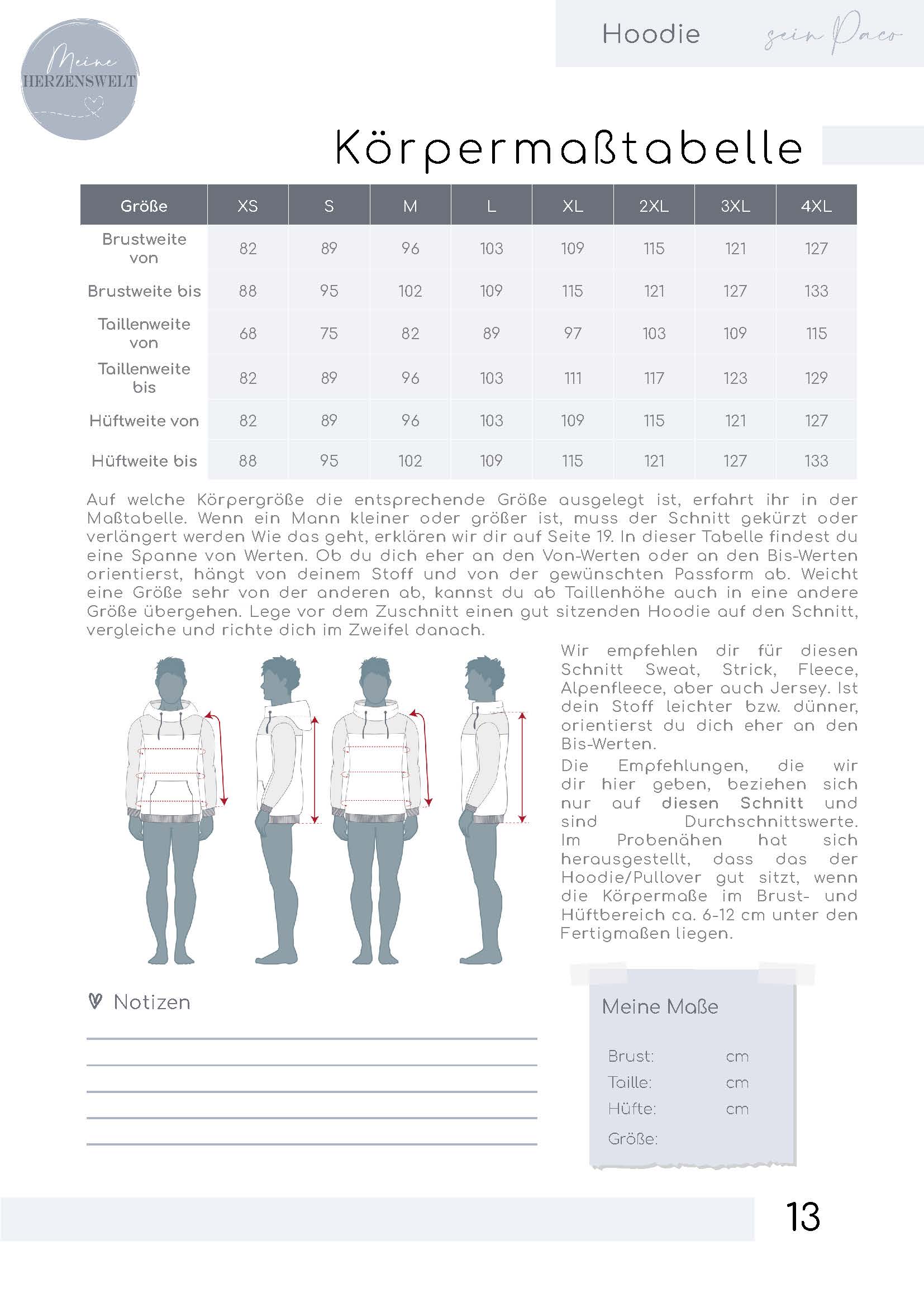 Papierschnittmuster Hoodie Paco Männer meine Herzenswelt Stoffmeisterei