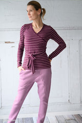 Jersey Stoff Streifen Isa bordeaux mauve