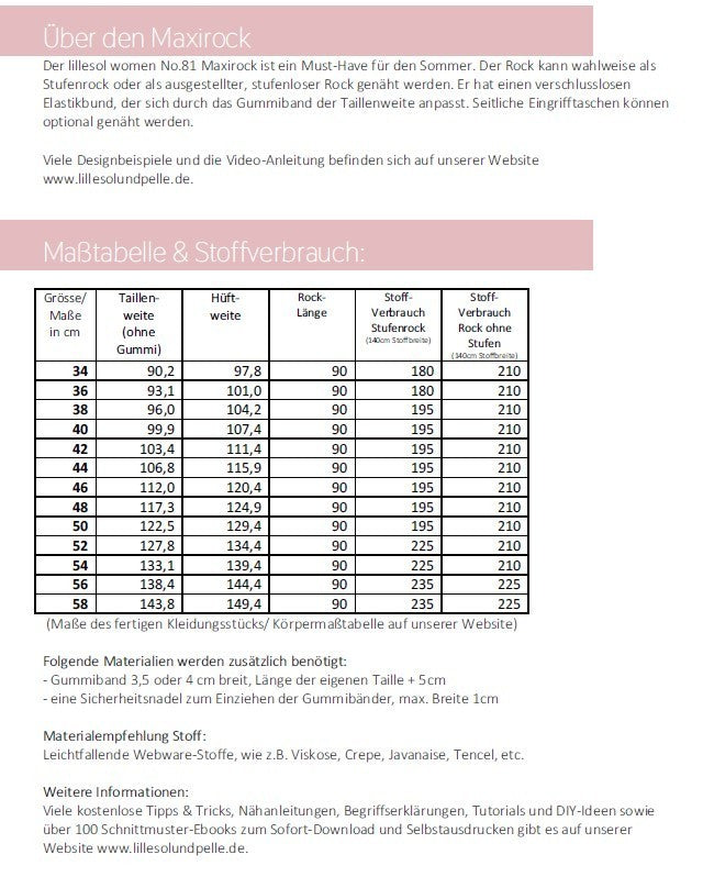 Papierschnittmuster Maxirock Lillesol und Pelle