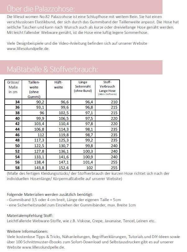 Papierschnittmuster Palazzohose Lillesol und Pelle
