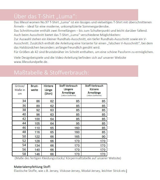 Papierschnittmuster Luma Lillesol und Pelle