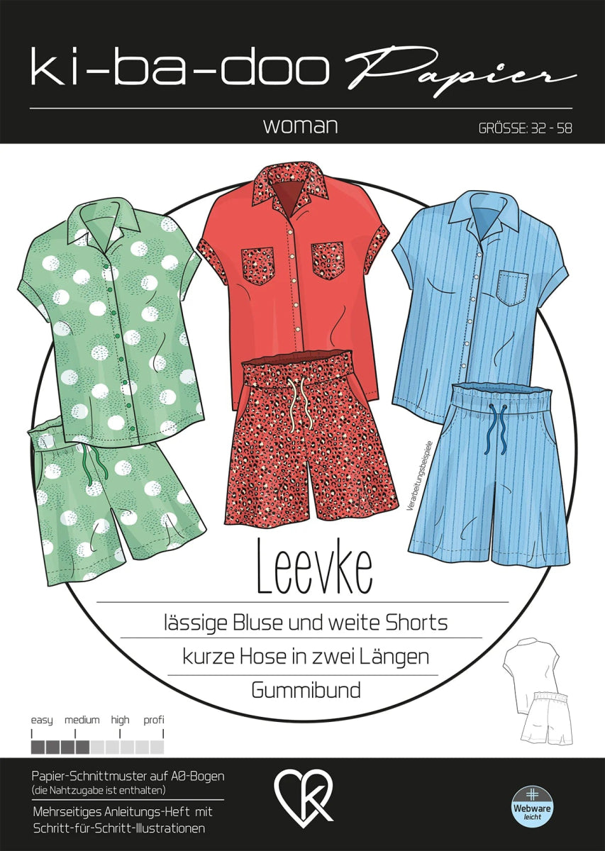 Set Levke Bluse und Shorts Damen 32 - 58 Ki - ba - doo Papierschnittmuster - Stoffmeisterei