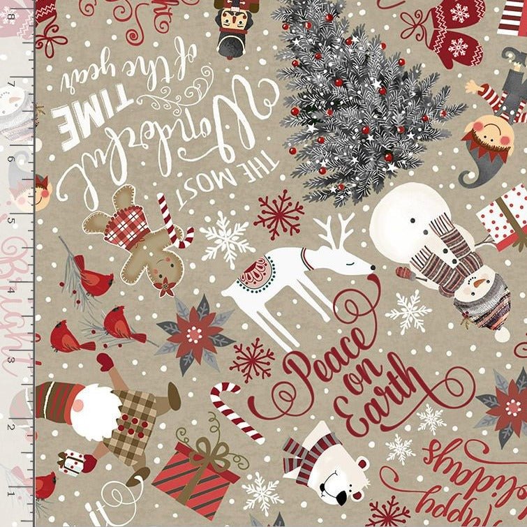Timeless Treasures Gail Cadden Christmas Words and Snowmen natural - Stoffmeisterei