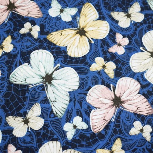 Baumwolljersey Schmetterlinge Ornamente blau