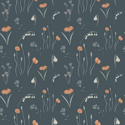 RJR Fabrics - Baumwollwebware - Pond Life - Mini Meadow - Navy Fabric - by Indico Designs