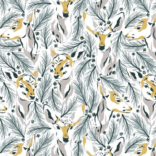 RJR Fabrics - Baumwollwebware - Magic Of Yosemite - Morning Deer - Silver Grey Metallic Fabric - by Julia Dreams