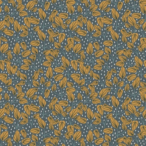 RJR Fabrics - Baumwollwebware - Magic Of Yosemite -  Leaf Fall - Dark Teal Fabric - by Julia Dreams
